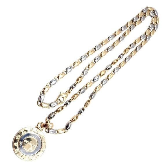 Authentic! Bulgari Bvlgari 18k Yellow Gold Steel Diamond Zodiac Pendant Necklace - Picture 12 of 16